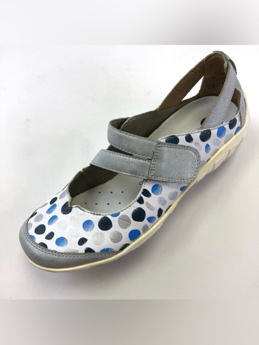 Remonte blue white silver leather dotty walking shoes Mary Jane Size 36 comfort